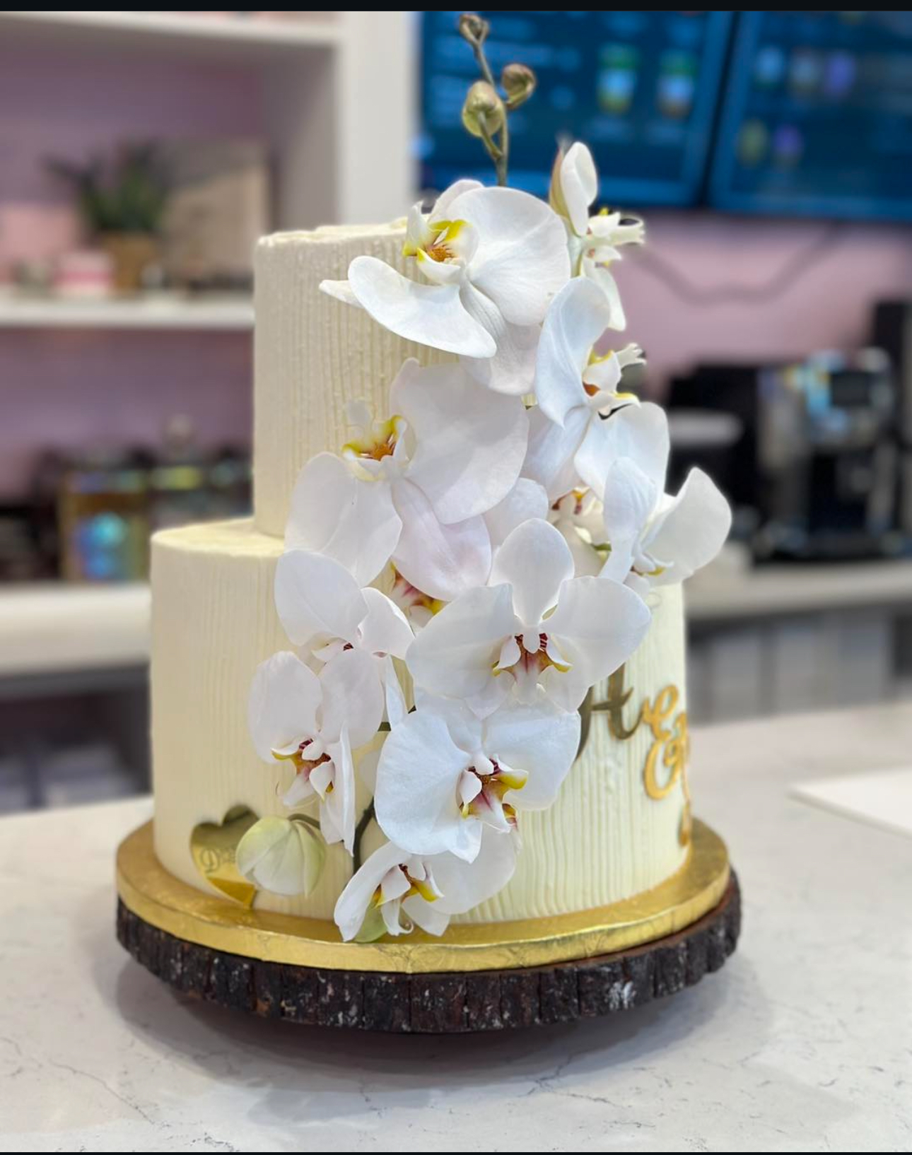 Two-Tiered Cake with Fresh Orchids